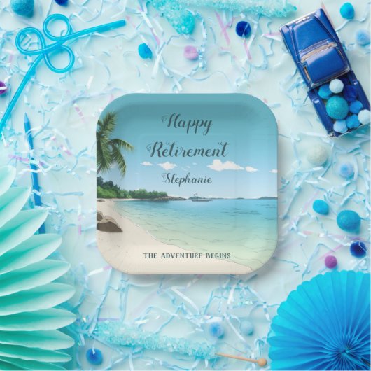 定年パーティー熱帯ビーチヤシの木 ペーパープレート (パーティー)