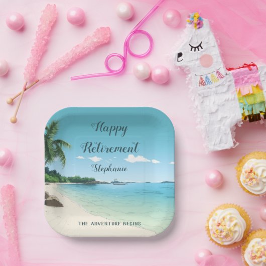 定年パーティー熱帯ビーチヤシの木 ペーパープレート (パーティー)