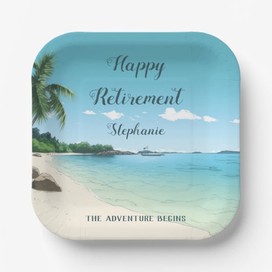 定年パーティー熱帯ビーチヤシの木 ペーパープレート (正面)