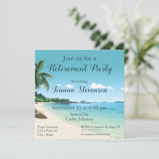 定年パーティー熱帯ビーチヤシの木 招待状 (スタンド正面)