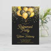 定年パーティー ゴールド ブラック 風船 コンフェッティ 招待状 (スタンド正面)