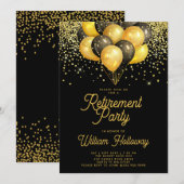 定年パーティー ゴールド ブラック 風船 コンフェッティ 招待状 (正面/裏面)