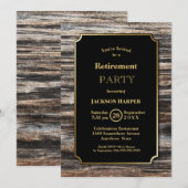 定年パーティー　ラスティックウッド　ゴールドボーダー 招待状 (正面/裏面)