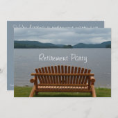 定年パーティー-木製ベンチのある湖ビュー 招待状 (正面/裏面)
