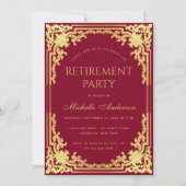 定年パーティ ヴィンテージ オルネイト バーガンディ フェイク ゴールド 招待状 (正面)