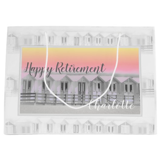 定年ビーチ小屋アットサンセットラージ抱き枕 ラージペーパーバッグ (正面)