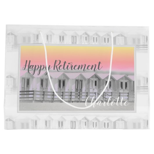 定年ビーチ小屋アットサンセットラージ抱き枕 ラージペーパーバッグ (裏面)