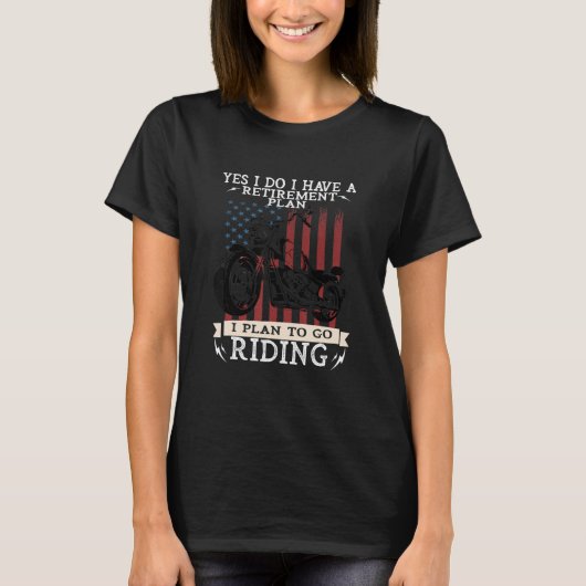 定年プランでワイシャツに乗ってバイクに乗る Tシャツ (正面)