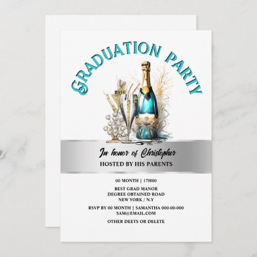 定年ワきらめくイン泡立フォーマルパーティー 招待状 (正面/裏面)