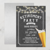 定年祝い ビール 乾杯 ストリングライト 黒板 招待状 (正面/裏面)