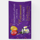 定年祝い ポップ おめでとう パープル 横断幕 (縦)