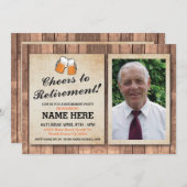 定年祝い 写真 パーティー 乾杯 ビール パブ 招待状 (正面/裏面)