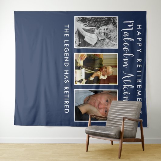 定年記念写真コラージュ背景バナー タペストリー (インサイチュ(横))