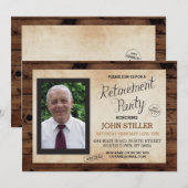 定年記念写真 ウッド ラスティックパーティー招待状 招待状 (正面/裏面)