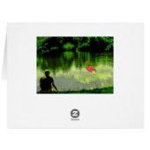 定年退職おめでとうございます！湖で釣りをするフラインゴーと男性 (裏面横)