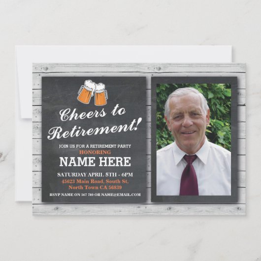 定年退職パーティー招待写真 乾杯 ビール パブパーティー 招待状 (正面)
