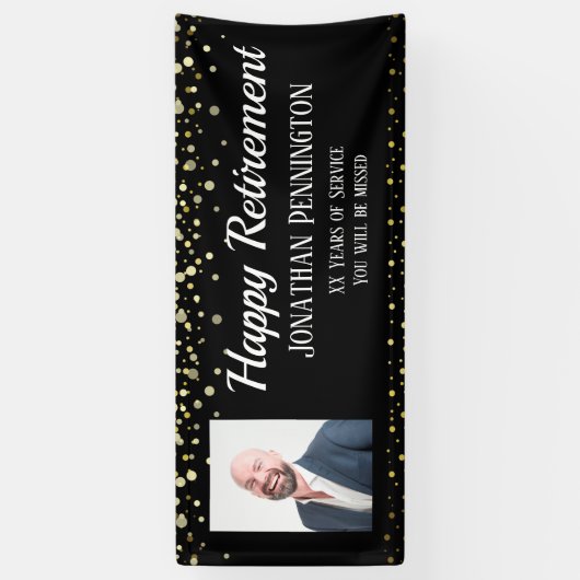 定年退職後の金ゴールドと紙吹雪1枚の写真集 横断幕 (縦)