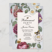 定年退職 女性 ブルーム バタフライ フラワル ヴィンテージ 招待状 (正面/裏面)