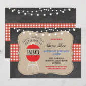 定年 BBQ チェック チャーク 生地 赤 招待状 (正面/裏面)
