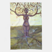 "定着させた"木の女神のファンタジーの芸術 キッチンタオル (縦)