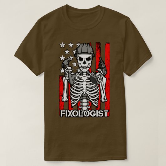 定着学者ゴシック骨格USA国旗Woodworking Ca Tシャツ (デザイン正面)