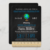 定規＆地球儀の先生 卒業おめでとう 招待状 (正面/裏面)