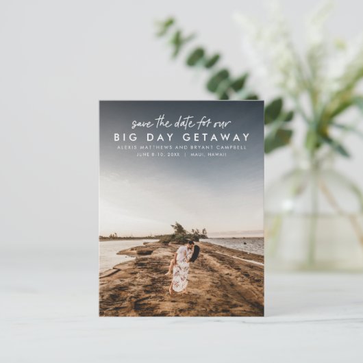 宛先の結婚式の日付の保存 案内ポストカード (スタンド正面)