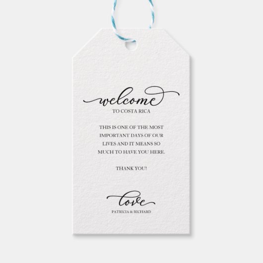 宛先ウェディングウェルカムサンキューシックなスクリプト ギフトタグ (正面)