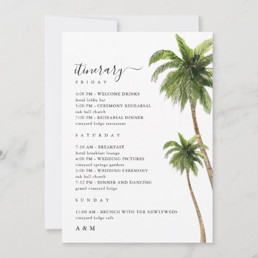 宛先ウェディングウェルカムレターの旅程カード 招待状 (裏面)