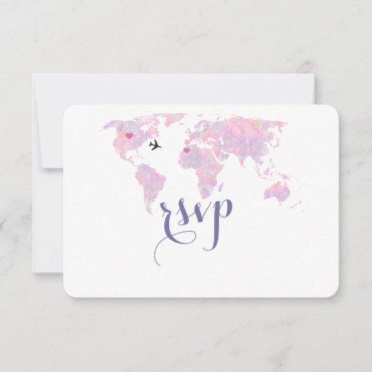 宛先ウェディングウォーターカラーワールドマップRSVP 出欠カード (正面)