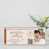 宛先ウェディングオレンジボーディングパスQRコード 招待状 (スタンド正面)