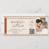 宛先ウェディングオレンジボーディングパスQRコード 招待状 (正面)