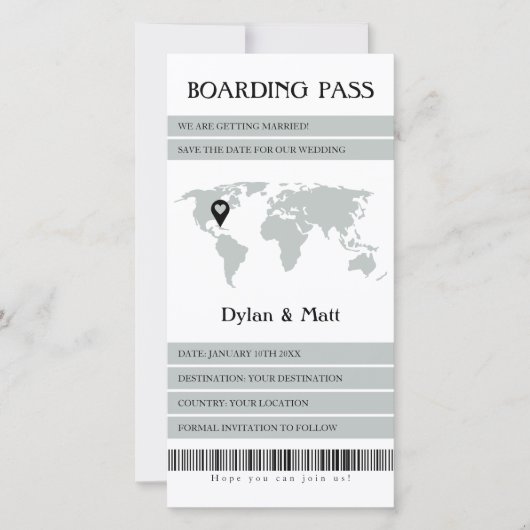 宛先ウェディングセージ電子ボーディングパス セーブザデート (正面)