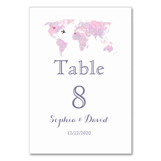宛先ウェディングトラベルウォーターのカラーワールドマップ テーブルナンバー (裏面)