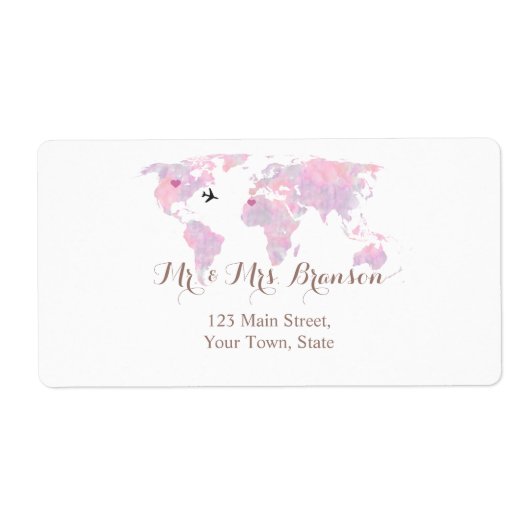 宛先ウェディングトラベルウォーターのカラーワールドマップ ラベル (正面)