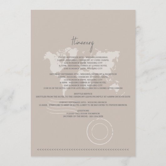 宛先ウェディングパスポートコンパスの旅程 プログラム (裏面)