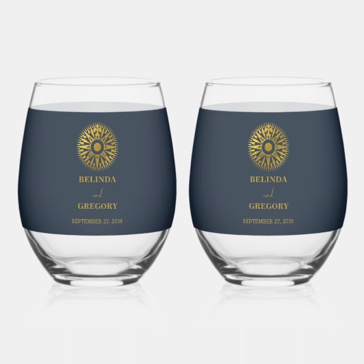 宛先ウェディングパスポートコンパス結婚式の引き出物 ステムなしワイングラス (裏面)