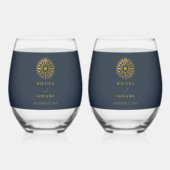 宛先ウェディングパスポートコンパス結婚式の引き出物 ステムなしワイングラス (正面)