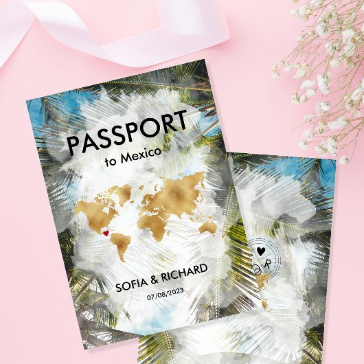 宛先ウェディングパームビーチ金ゴールドワールドマップ 招待状