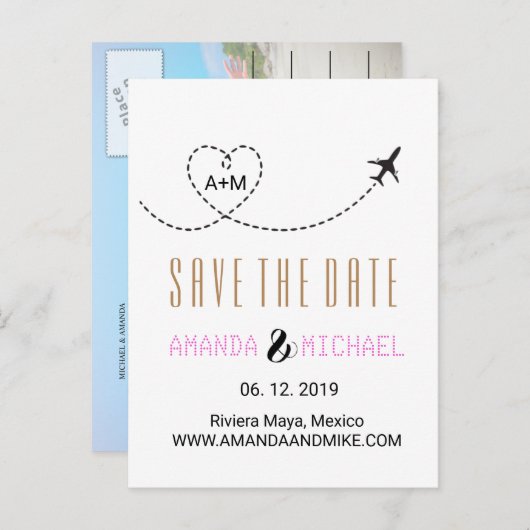 宛先ウェディングフォト日付の保存 案内ポストカード (正面/裏面)