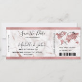 宛先ウェディングボーディングパスチケットバラ金ゴールド 招待状 (正面)