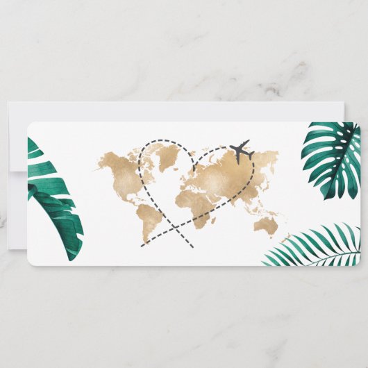 宛先ウェディングボーディングパスハート飛行機アイコン 招待状 (裏面)