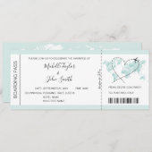 宛先ウェディングボーディングパスハート飛行機アイコン 招待状 (正面/裏面)