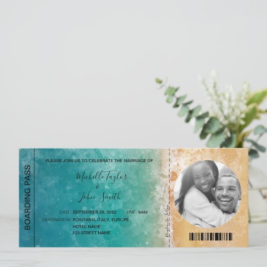 宛先ウェディングボーディングパスビーチ海 招待状 (スタンド正面)