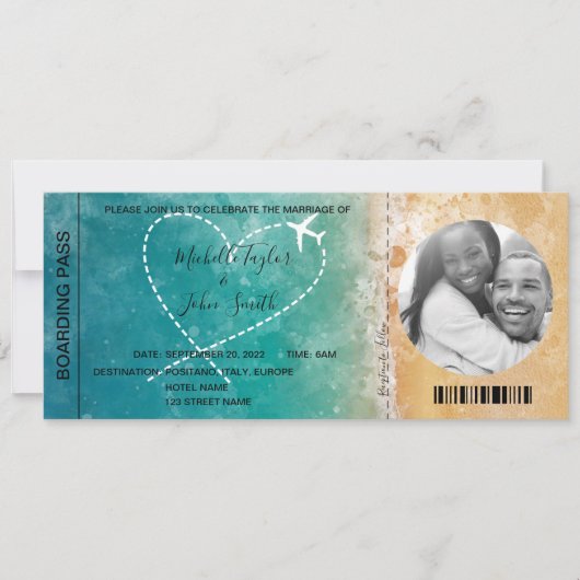 宛先ウェディングボーディングパスビーチ海Invi 招待状 (正面)