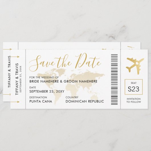 宛先ウェディングボーディングパス日付の保存 セーブザデート (正面/裏面)