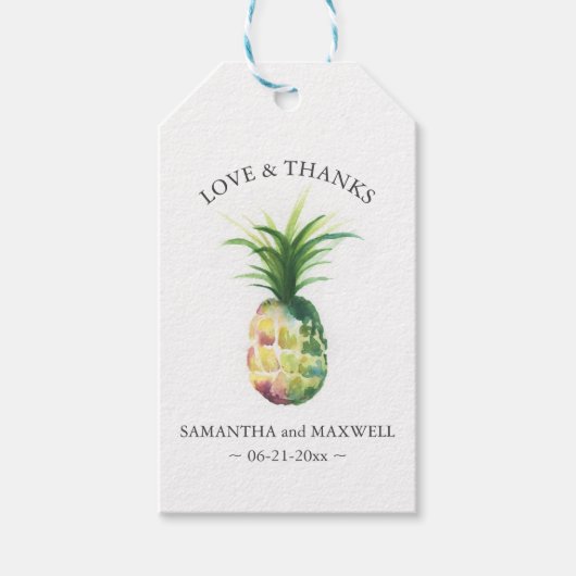 宛先ウェディングメッセージカード水色パイナップル ギフトタグ (正面)