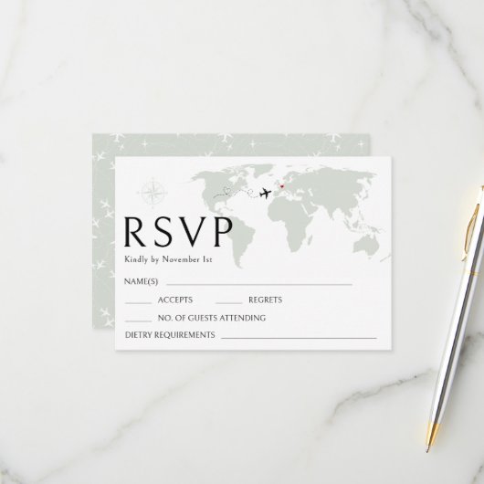 宛先ウェディングワールドマップRSVP応答カード 出欠カード (正面/裏面インサイチュ)