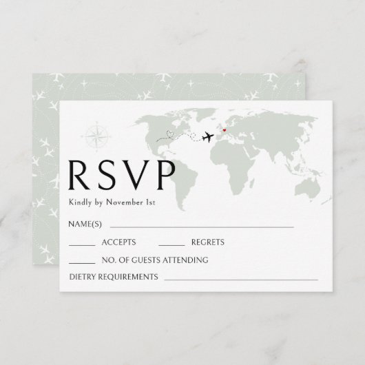 宛先ウェディングワールドマップRSVP応答カード 出欠カード (正面/裏面)