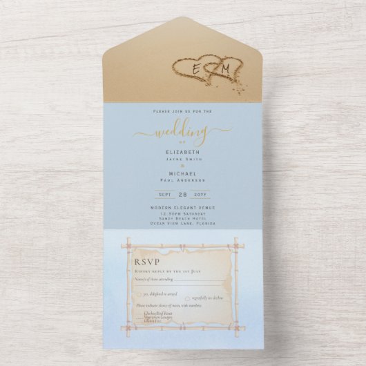 宛先ウェディング招待状RSVP |無料タイムライン オールインワン招待状 (内側)